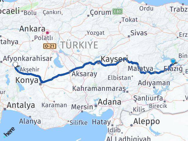 Elazığ Sultandağı Afyonkarahisar Arası Kaç Km - Yol Haritası
