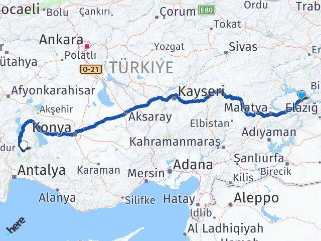 Elazığ Sütçüler Isparta Arası Kaç Km - Yol Haritası