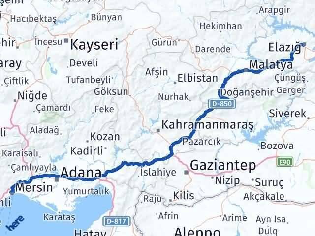 Elazığ Toroslar Mersin Arası Kaç Km - Yol Haritası