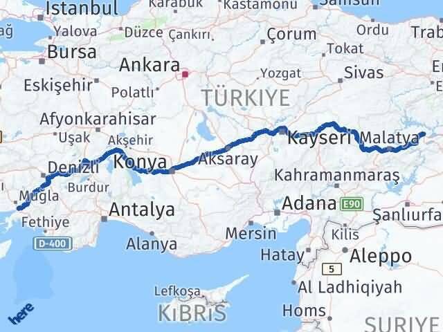 Elazığ Ula Muğla Arası Kaç Km - Yol Haritası