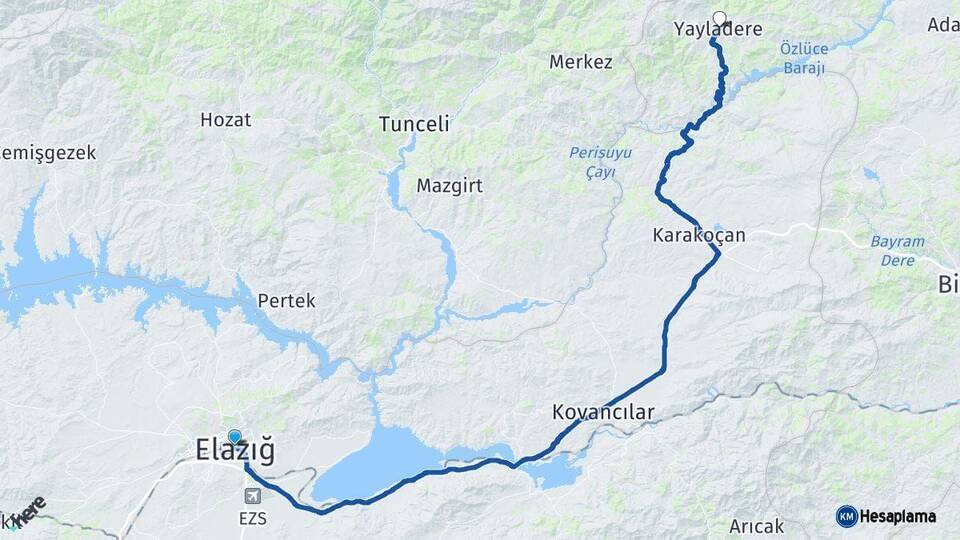 Elazığ Yayladere Bingöl Arası Kaç Km - Yol Haritası