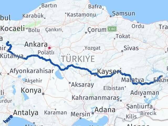 Elazığ Yenipazar Bilecik Arası Kaç Km - Yol Haritası