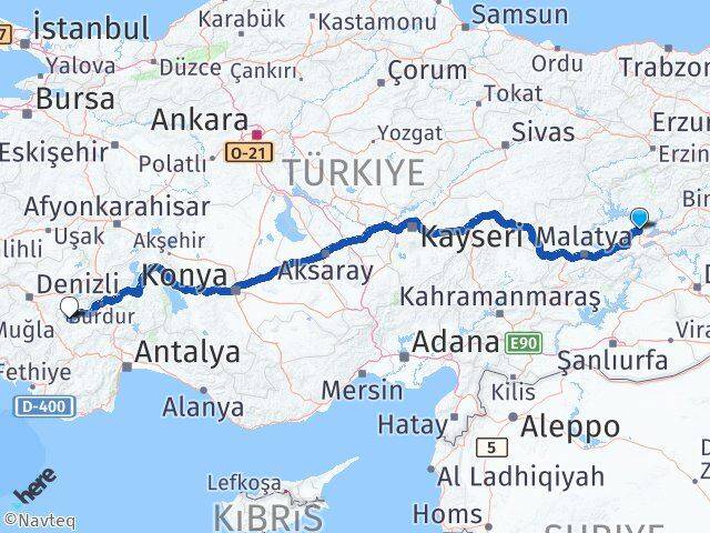 Elazığ Yeşilova Burdur Arası Kaç Km - Yol Haritası