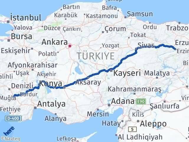 Erzincan Acıpayam Denizli Arası Kaç Km - Yol Haritası