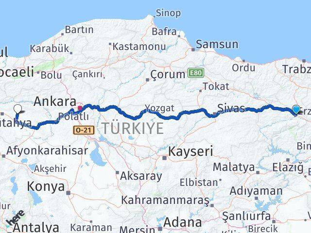 Erzincan Alpu Eskişehir Arası Kaç Km - Yol Haritası
