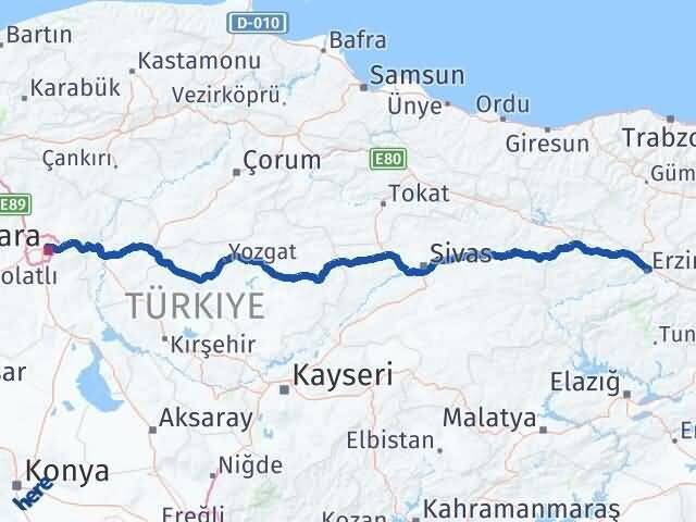 Erzincan Altındağ Ankara Arası Kaç Km - Yol Haritası