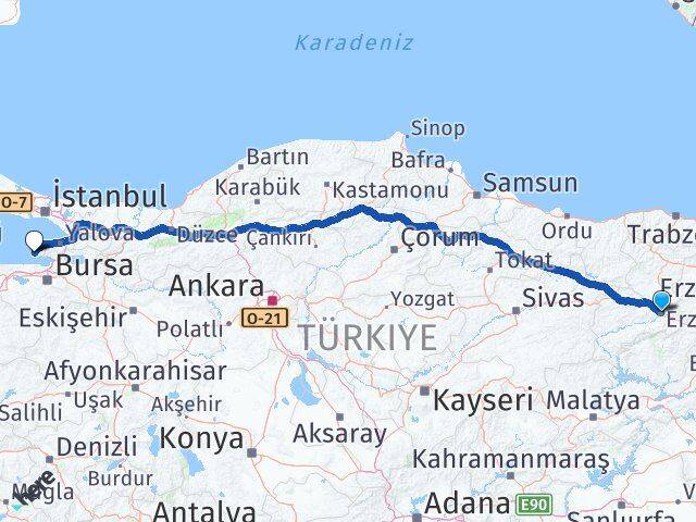 Erzincan Armutlu Yalova Arası Kaç Km - Yol Haritası