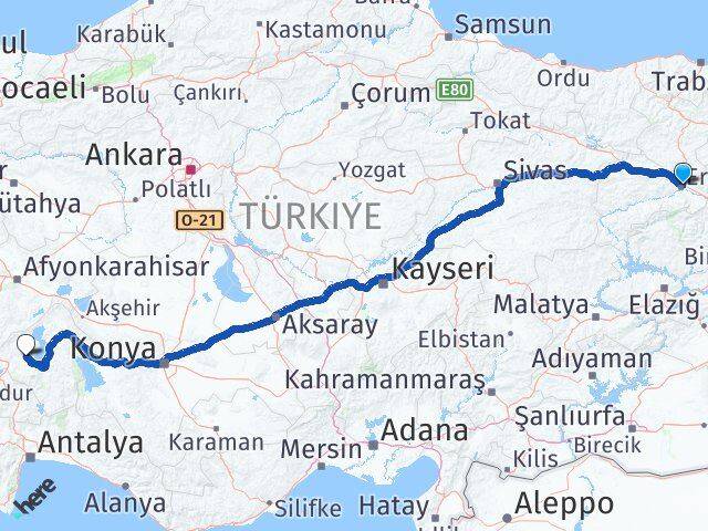 Erzincan Atabey Isparta Arası Kaç Km - Yol Haritası