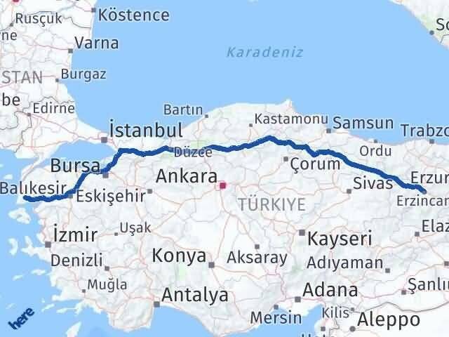 Erzincan Ayvacık Çanakkale Arası Kaç Km - Yol Haritası