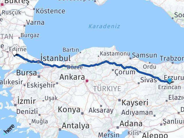 Erzincan Babaeski Kırklareli Arası Kaç Km - Yol Haritası