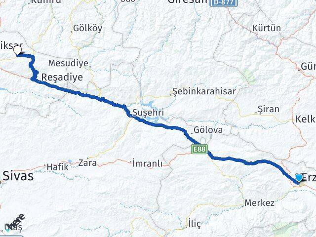 Erzincan Başçiftlik Tokat Arası Kaç Km - Yol Haritası