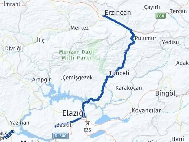 Erzincan Baskil Elazığ Arası Kaç Km - Yol Haritası