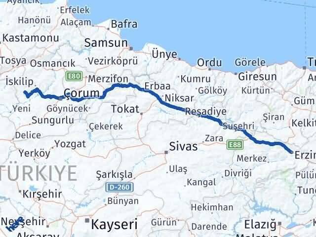 Erzincan Bayat Çorum Arası Kaç Km - Yol Haritası