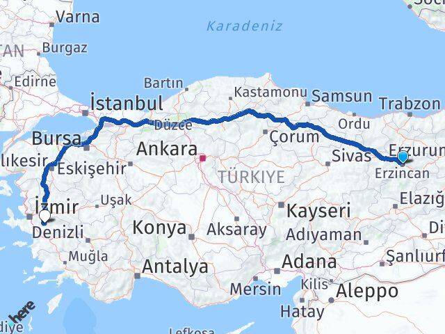 Erzincan Bayındır İzmir Arası Kaç Km - Yol Haritası
