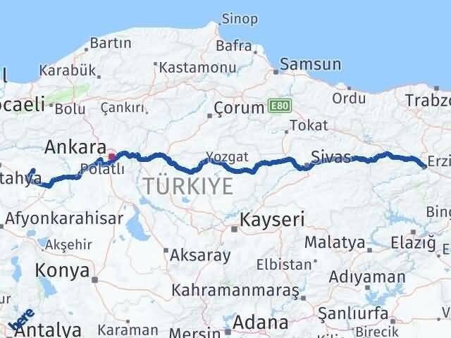 Erzincan Beylikova Eskişehir Arası Kaç Km - Yol Haritası