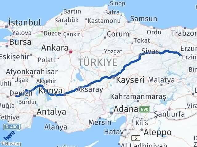 Erzincan Bozkurt Denizli Arası Kaç Km - Yol Haritası