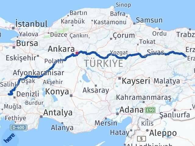 Erzincan Buharkent Aydın Arası Kaç Km - Yol Haritası
