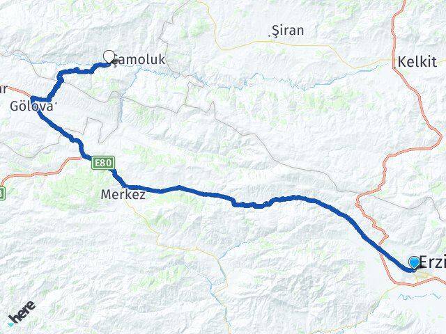 Erzincan Çamoluk Giresun Arası Kaç Km - Yol Haritası