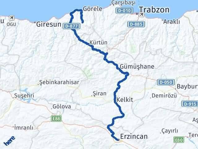 Erzincan Çanakçı Giresun Arası Kaç Km - Yol Haritası