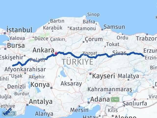 Erzincan Çavdarhisar Kütahya Arası Kaç Km - Yol Haritası