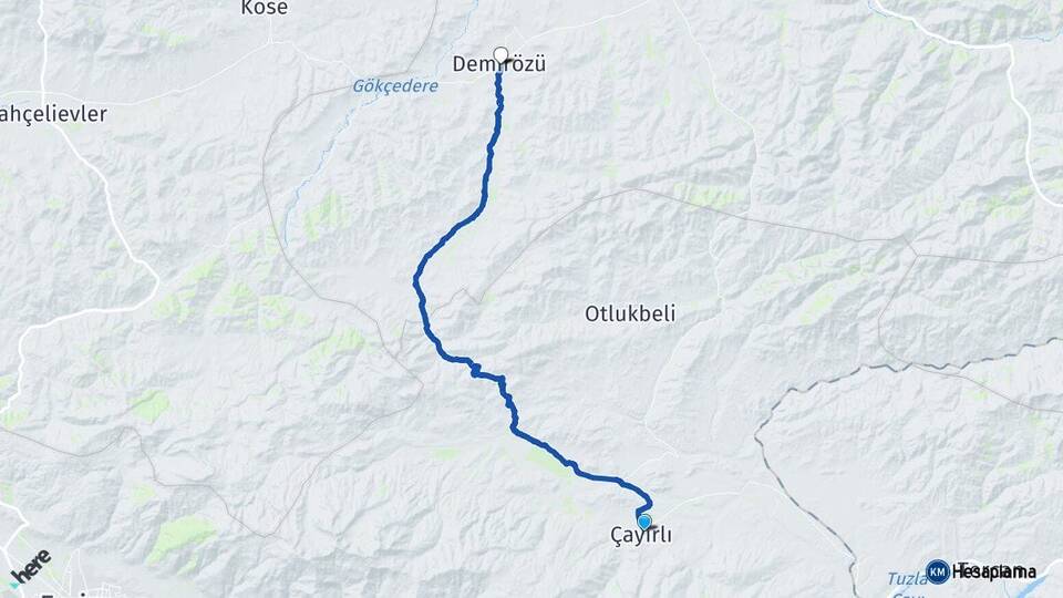 Erzincan Çayırlı Demirözü Bayburt Arası Kaç Km - Yol Haritası