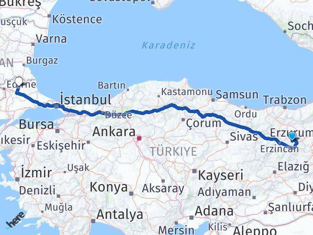 Erzincan Çayırlı Kırklareli Arası Kaç Km - Yol Haritası