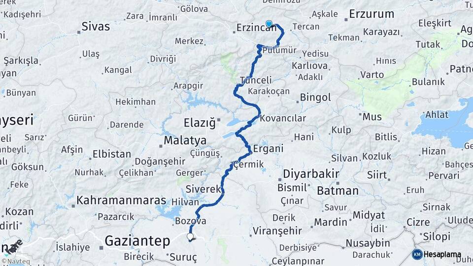 Erzincan Çayırlı Şanlıurfa Arası Kaç Km - Yol Haritası