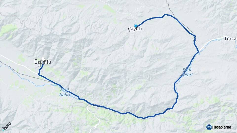 Erzincan Çayırlı Üzümlü Arası Kaç Km - Yol Haritası