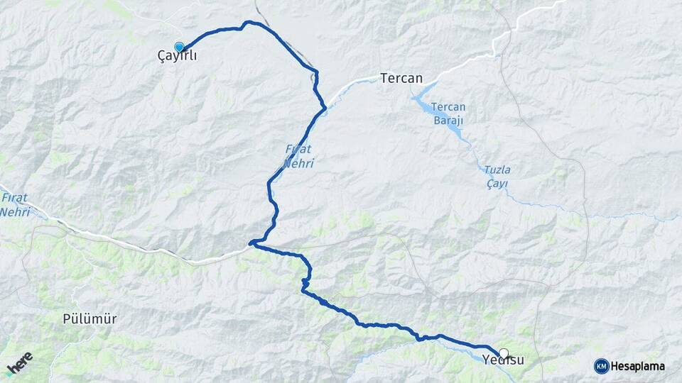 Erzincan Çayırlı Yedisu Bingöl Arası Kaç Km - Yol Haritası