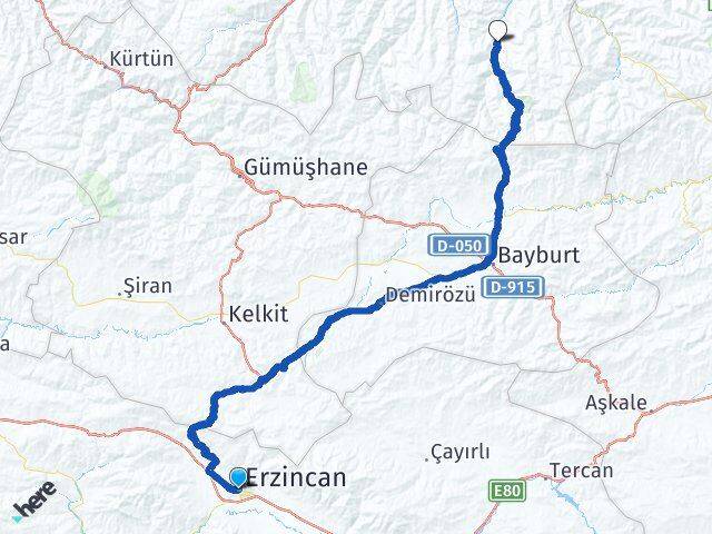 Erzincan Çaykara Trabzon Arası Kaç Km - Yol Haritası