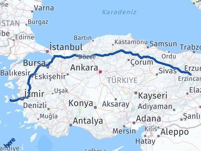 Erzincan Çeşme İzmir Arası Kaç Km - Yol Haritası