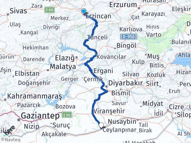 Erzincan Ceylanpınar Şanlıurfa Arası Kaç Km - Yol Haritası