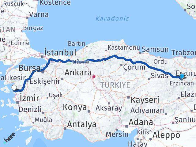 Erzincan Dikili İzmir Arası Kaç Km - Yol Haritası