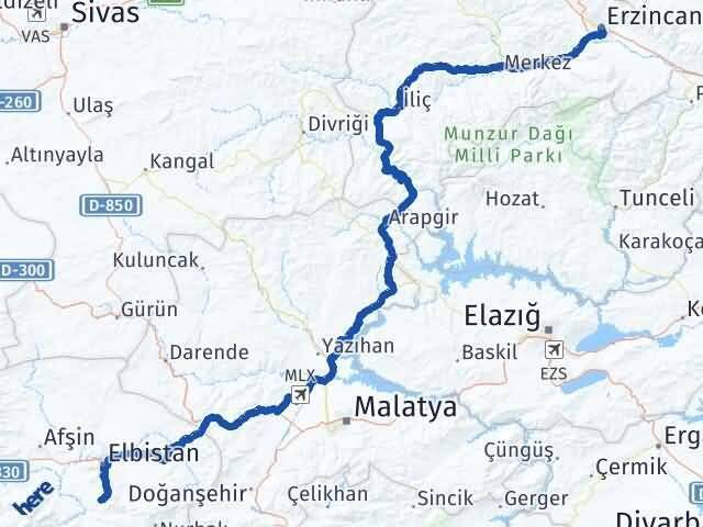 Erzincan Ekinözü Kahramanmaraş Arası Kaç Km - Yol Haritası