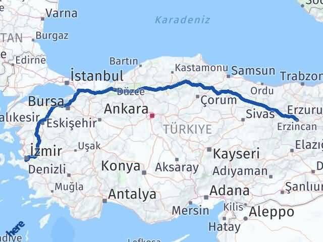 Erzincan Gaziemir İzmir Arası Kaç Km - Yol Haritası