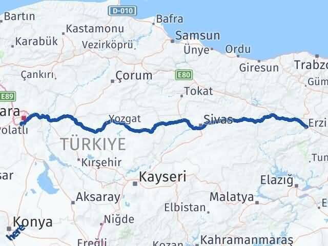 Erzincan Gölbaşı Ankara Arası Kaç Km - Yol Haritası