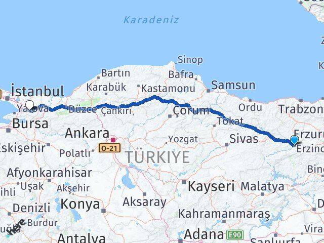 Erzincan Gölcük Kocaeli Arası Kaç Km - Yol Haritası