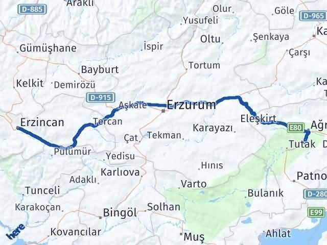Erzincan Hamur Ağrı Arası Kaç Km - Yol Haritası
