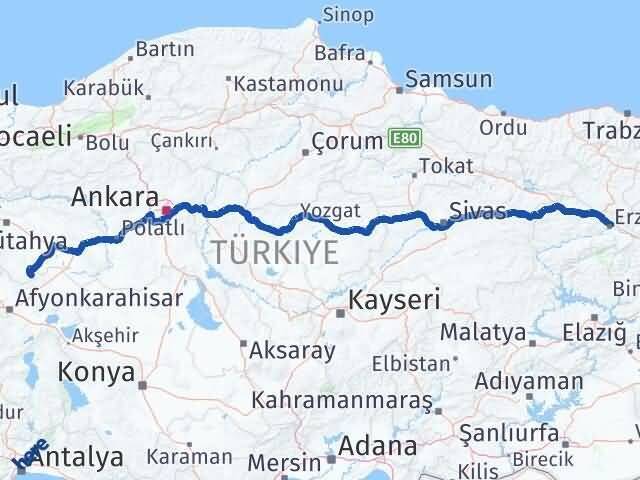 Erzincan Han Eskişehir Arası Kaç Km - Yol Haritası