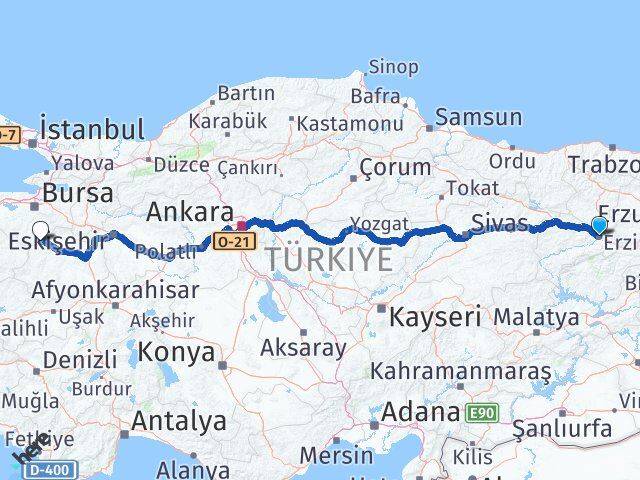 Erzincan Harmancık Bursa Arası Kaç Km - Yol Haritası