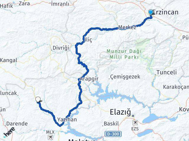 Erzincan Hekimhan Malatya Arası Kaç Km - Yol Haritası