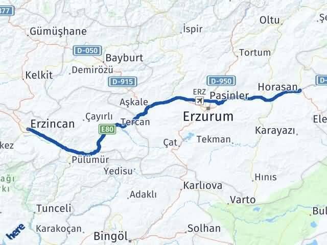 Erzincan Horasan Erzurum Arası Kaç Km - Yol Haritası
