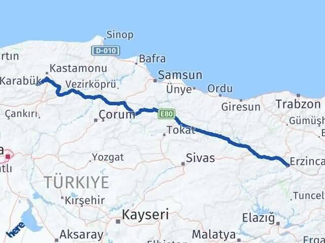 Erzincan İhsangazi Kastamonu Arası Kaç Km - Yol Haritası