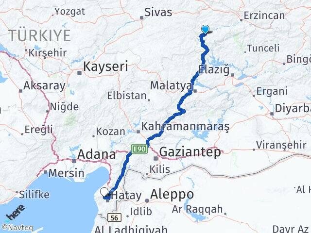 Erzincan İliç Antakya Hatay Arası Kaç Km - Yol Haritası