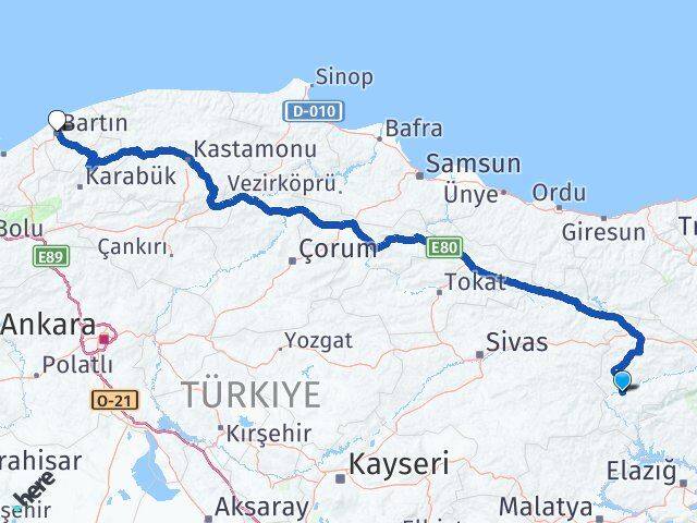 Erzincan İliç Bartın Arası Kaç Km - Yol Haritası