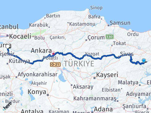 Erzincan İliç Bilecik Arası Kaç Km - Yol Haritası