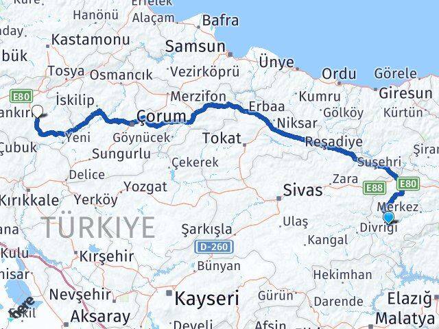 Erzincan İliç Çankırı Arası Kaç Km - Yol Haritası