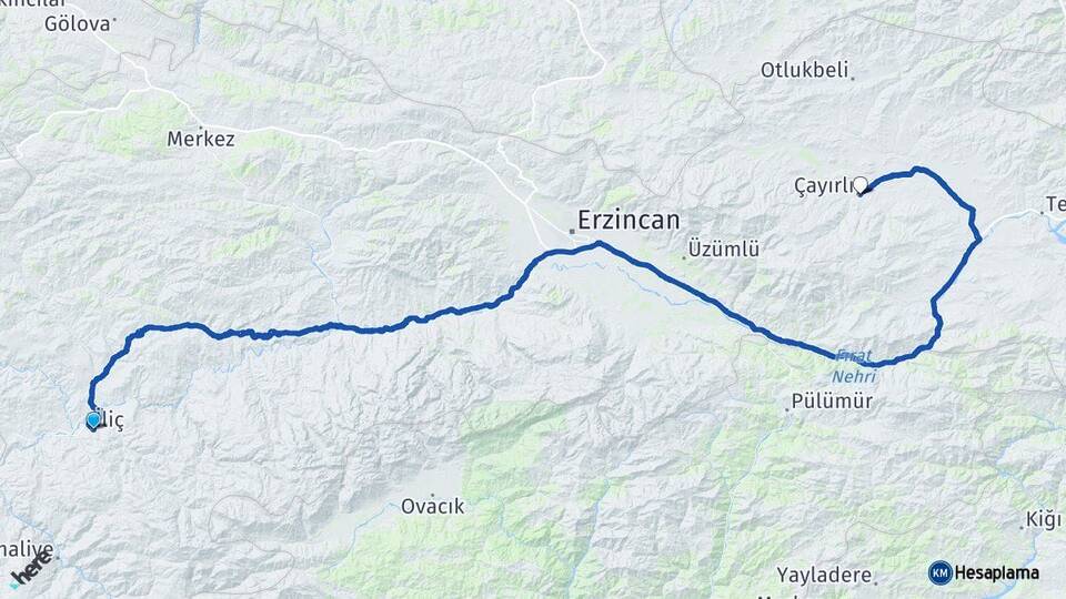 Erzincan İliç Çayırlı Arası Kaç Km - Yol Haritası