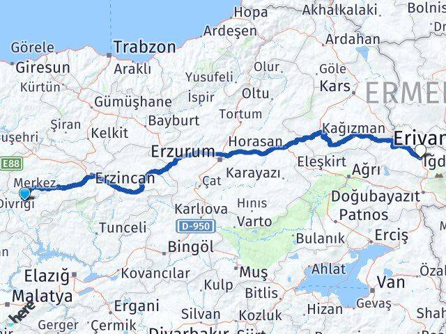 Erzincan İliç Iğdır Arası Kaç Km - Yol Haritası