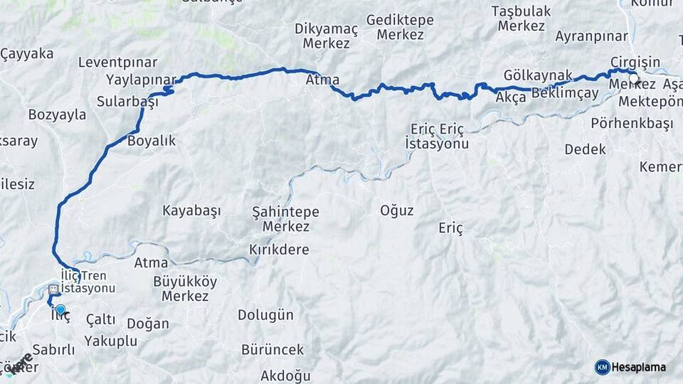 Erzincan İliç Kemah Arası Kaç Km - Yol Haritası